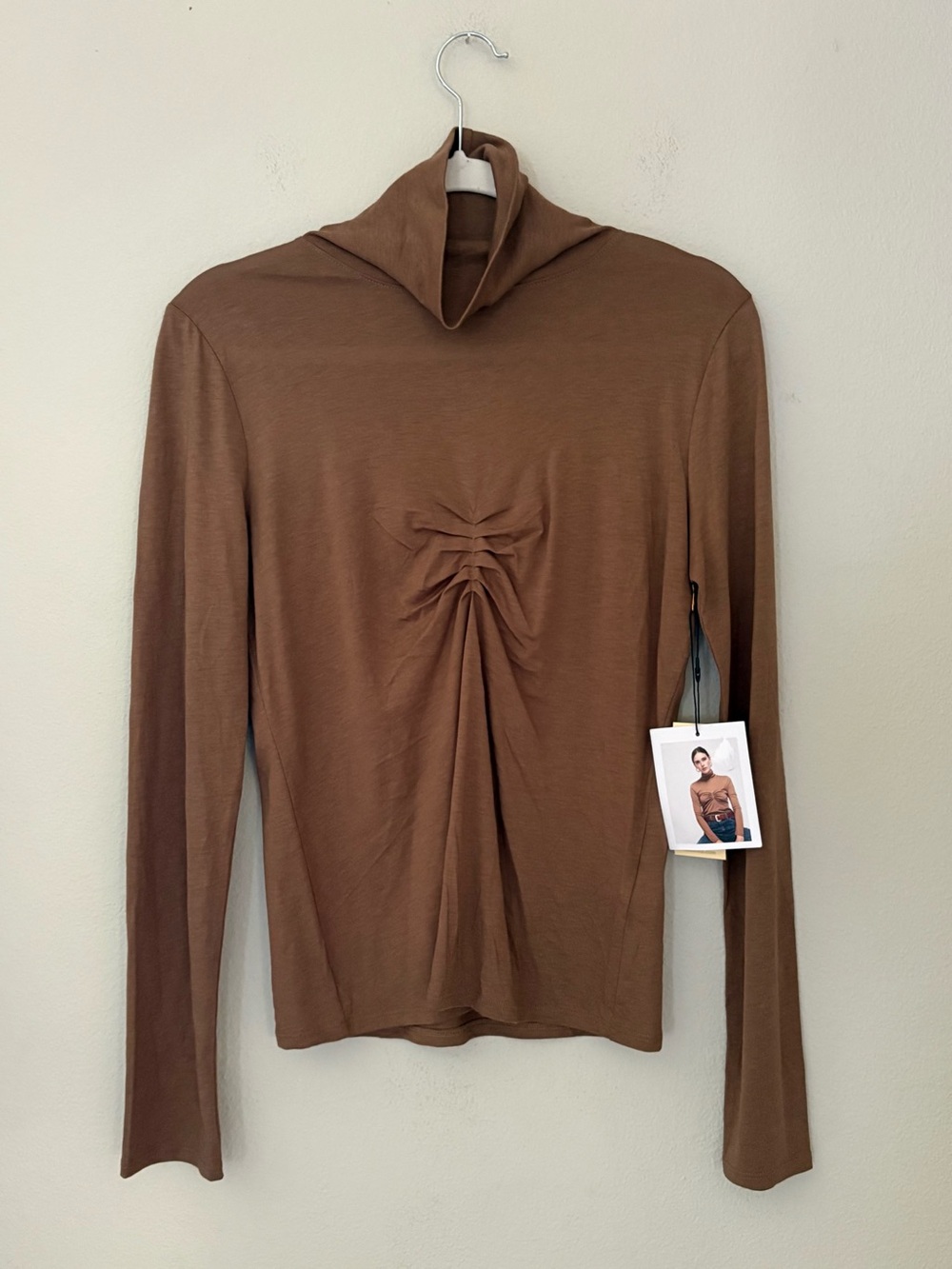 Nation LTD Eris Cinched Turtleneck Top Size S Teddy Pima Cotton Minimalist